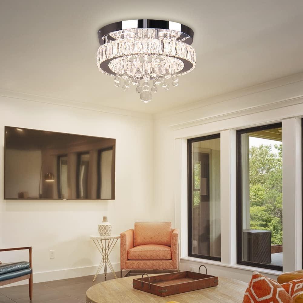 House of Hampton® House of Hampton® 11.8" Crystal Chandeliers Modern Crystal Ceiling Light LED Chandeliers Semi Flush Mount Chandelier Light for Bedrooms Dining Living Room Hallway (6500K Cool White Light)