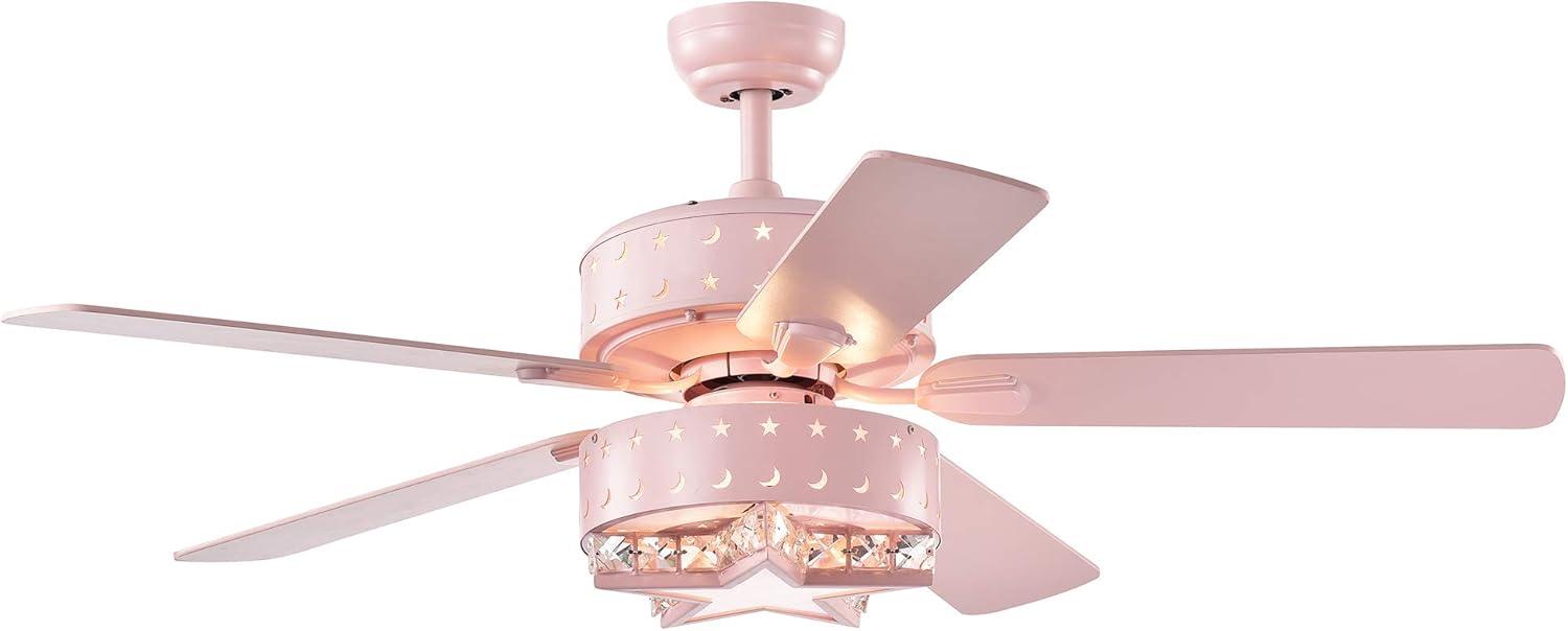 Funder 52-inch Pink Star & Crescent Childrens Room Lighted Ceiling Fan Remote Controlled