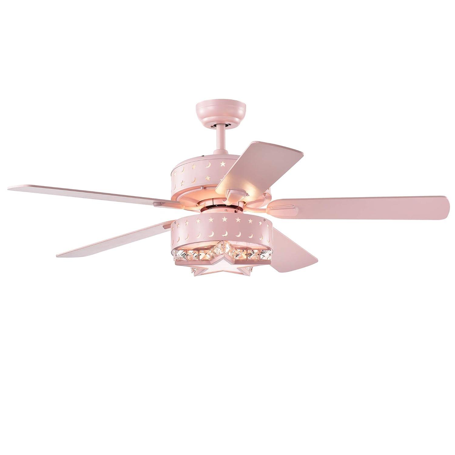 Funder 52-inch Pink Star & Crescent Childrens Room Lighted Ceiling Fan Remote Controlled