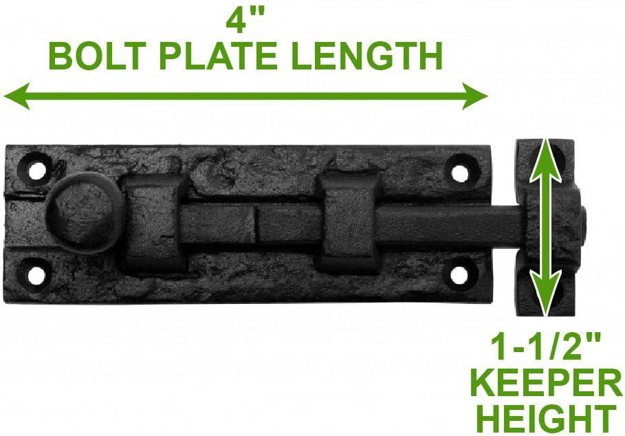 Black Slide Bolt Door Latch 4" L Wrought Iron Sliding Bolts with Catch