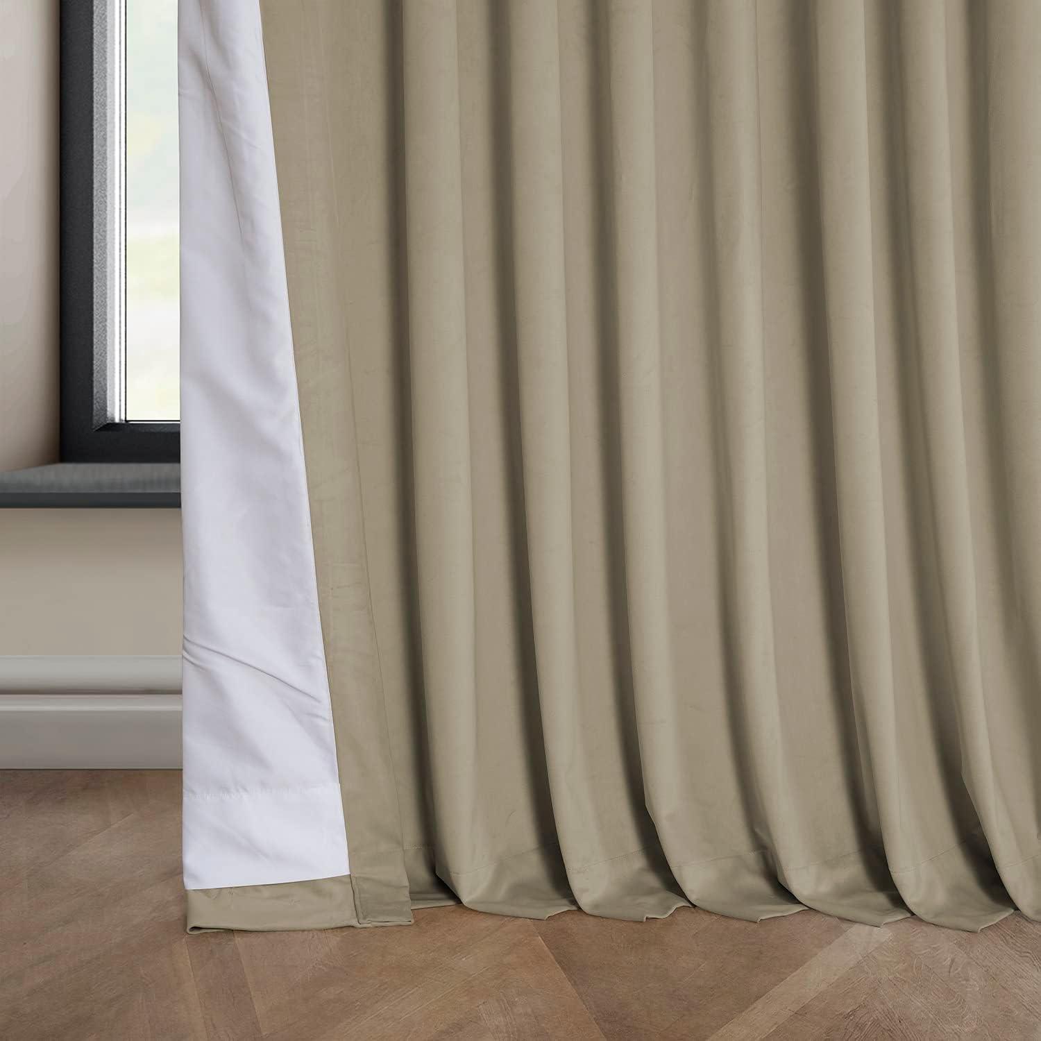 HPD Half Price Drapes Light Beige Heritage Plush Velvet Room Darkening Curtains for Bedroom & Living Room Curtains (1 Panel), Window Curtains 84 inches long, Extra Wide Curtains & Drapes, 100W X 84L