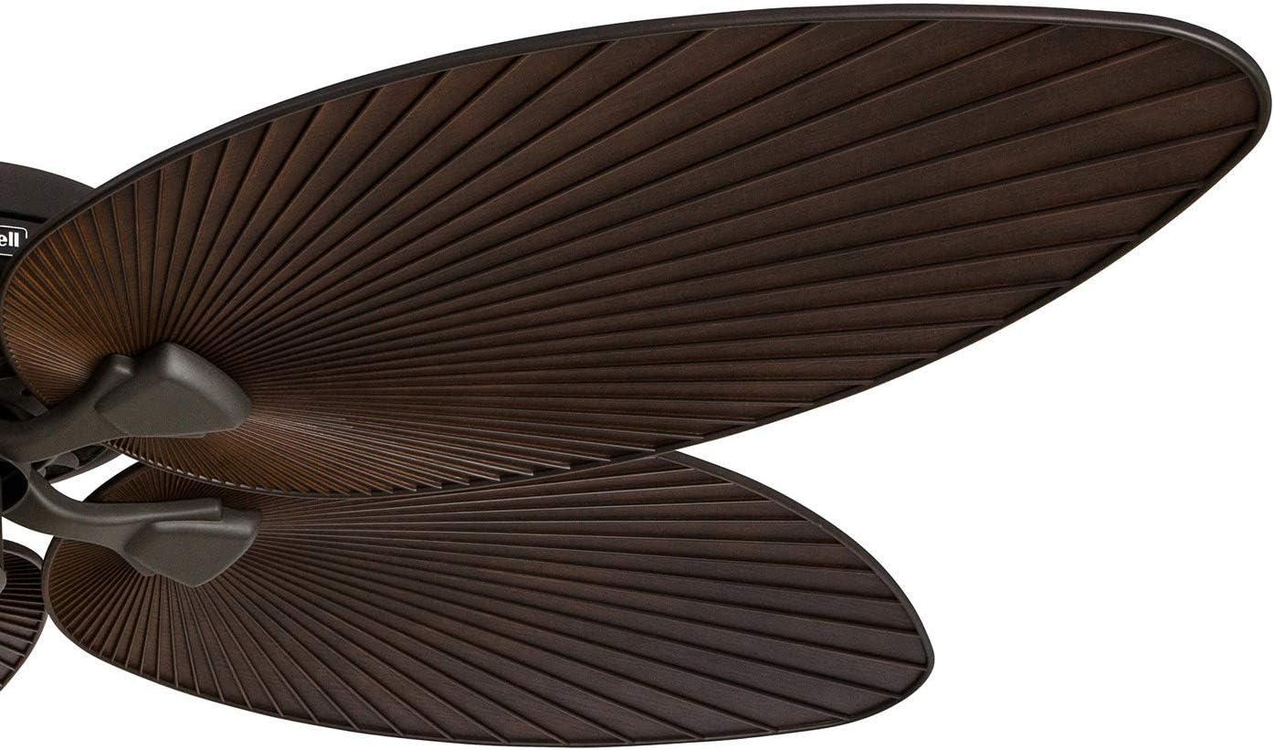 Honeywell Ceiling Fans Palm Island, 52 Inch Tropical Indoor Outdoor Ceiling Fan with No Light, Pull Chain, Three Mounting Options, 5 Palm Leaf Blades, Wet-Rated - 50207-01 (Bronze)