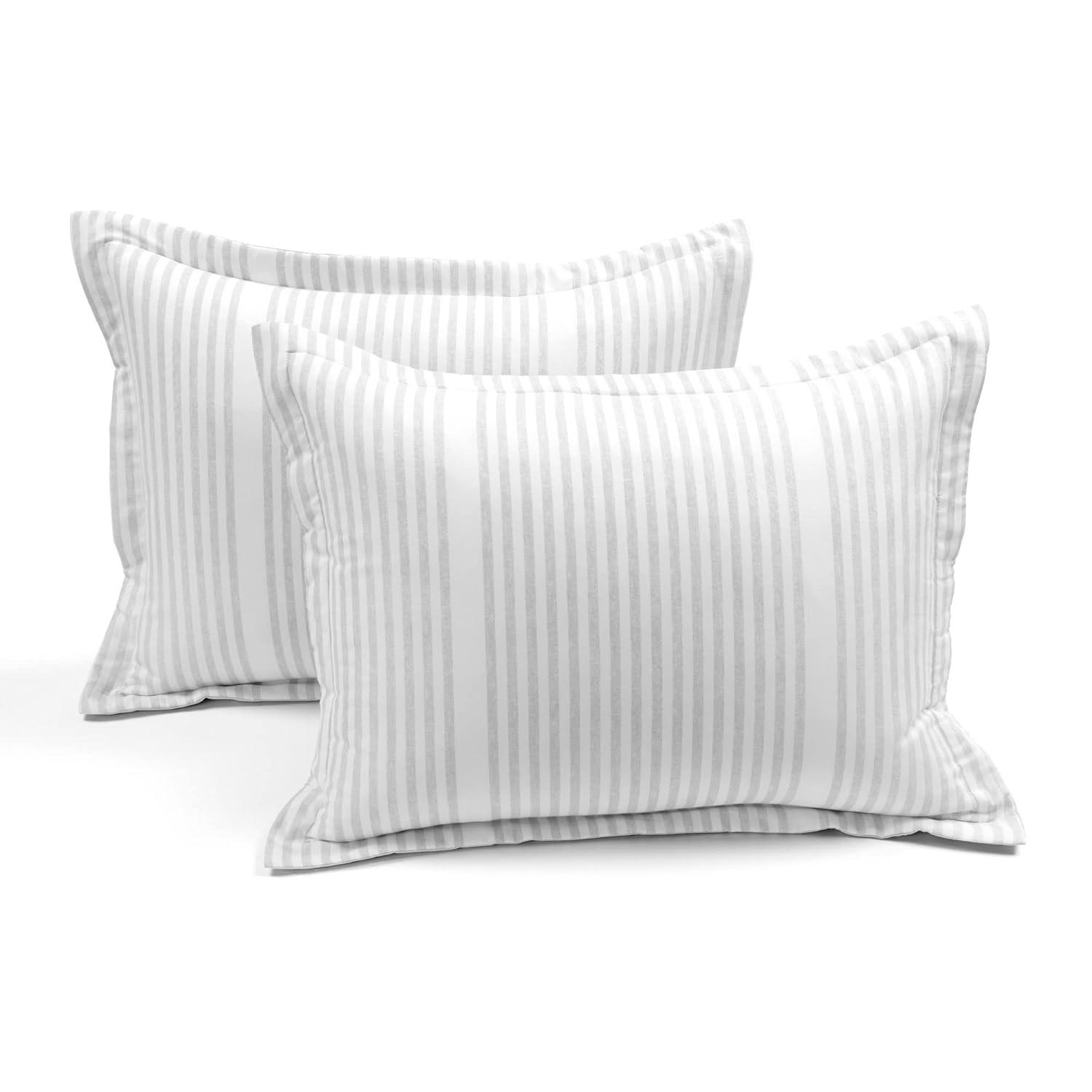 Lush Decor Farmhouse Drew Stripe Silver-Infused 5 Piece Comforter Set, Full/Queen, Gray