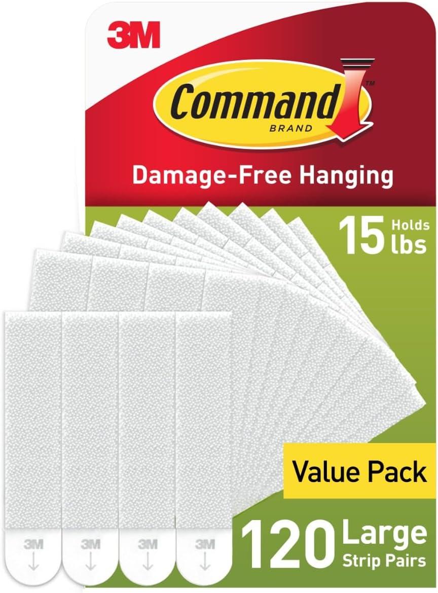 Command) Command Tiras para Colgar Cuadros Grandes 120 Pares (240 Tiras, sin Daños, Se Usan para Colgar Decoraciones de Dormitorio, Color Blanco