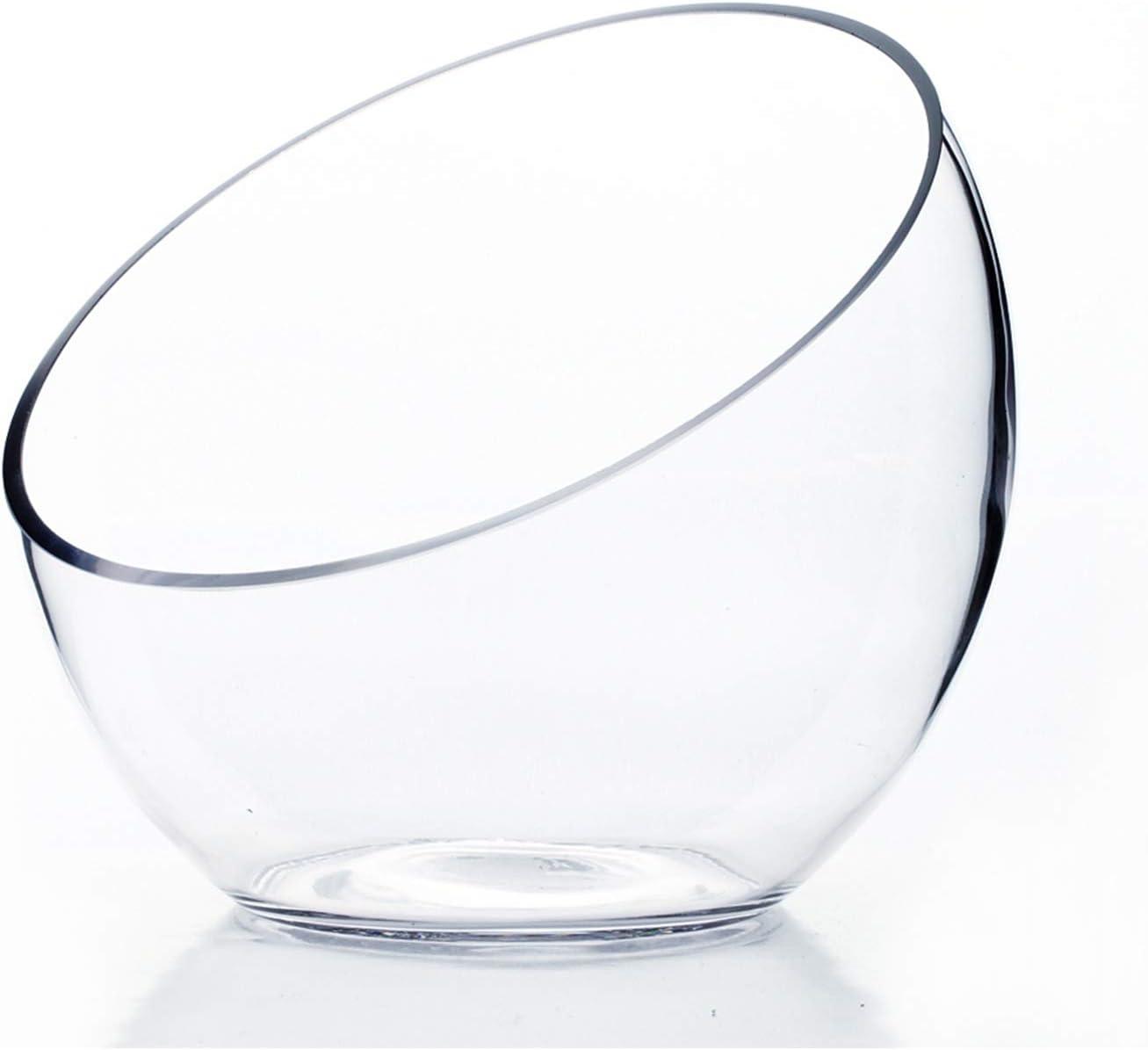 Clear Slant Cut Glass Bowl Vase with Weighted Base