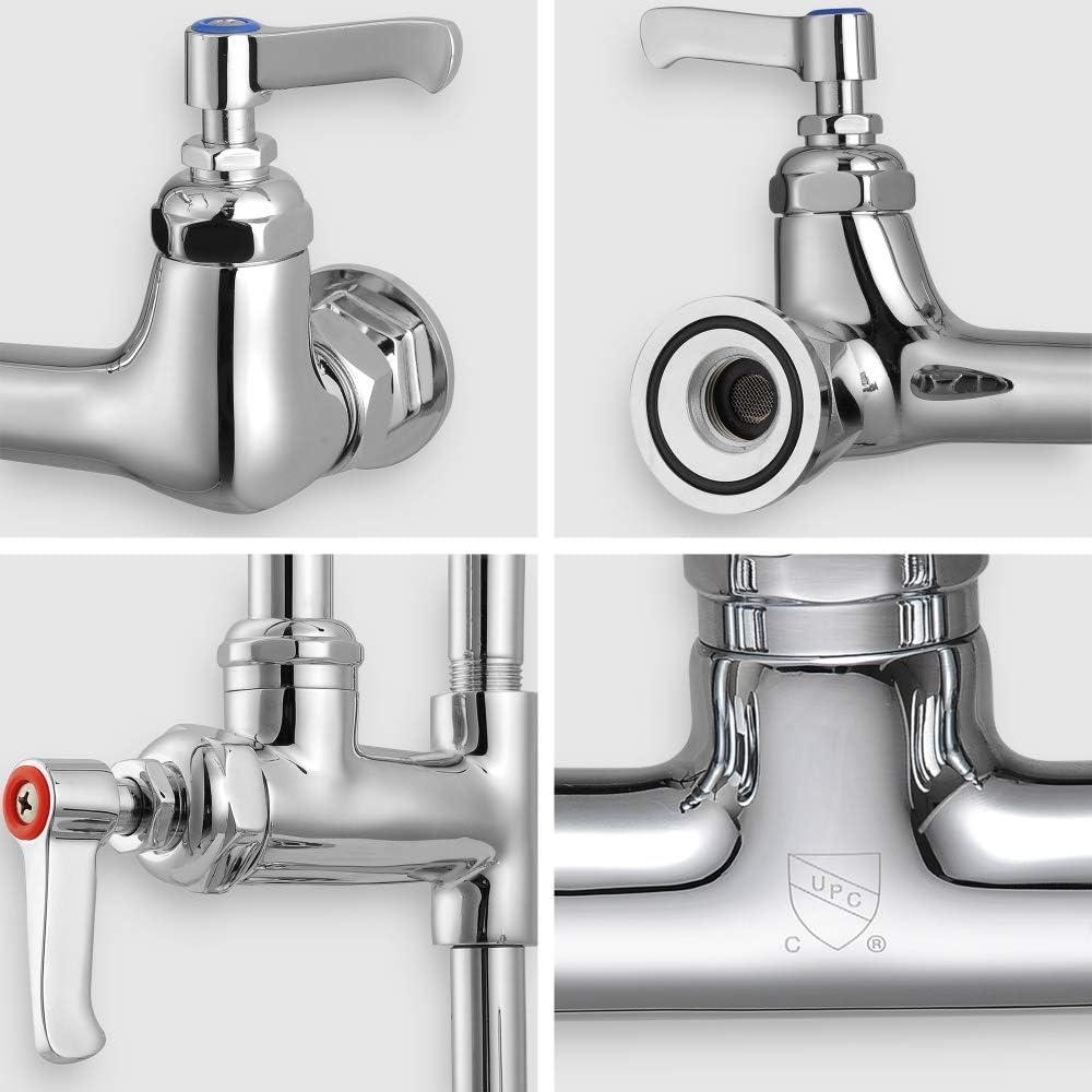 Aquaterior 44" Commercial Pre-Rinse Kitchen Faucet 12" Add-on Spout Wall Mount CUPC NSF CEC