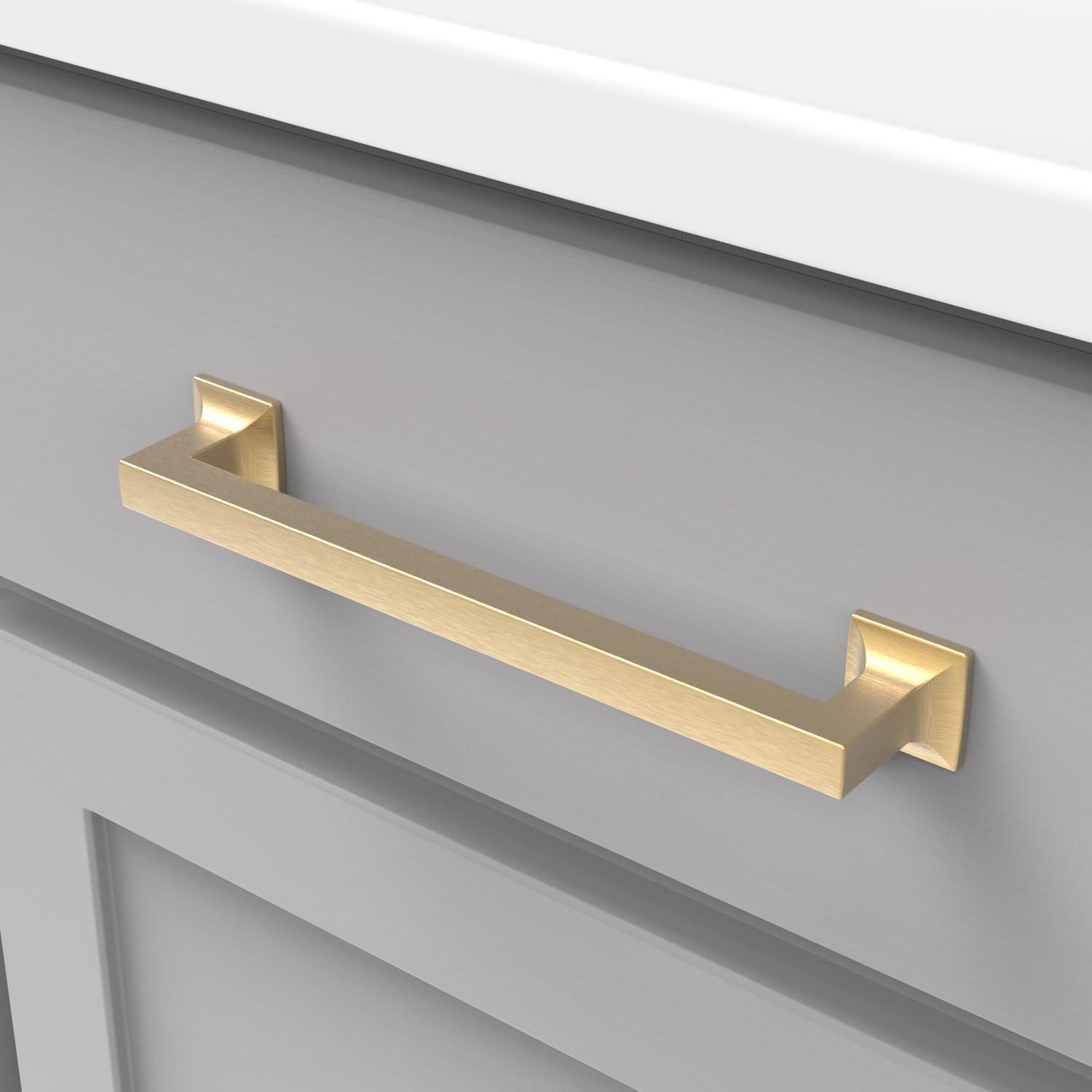 Brushed Golden Brass Modern Handle Pull with Mounting Hardware