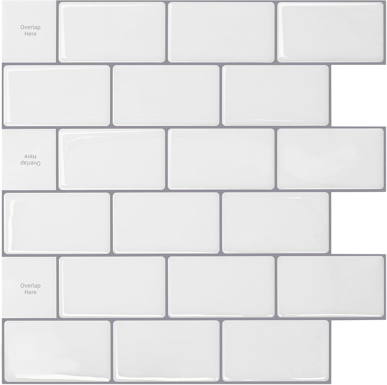Art3d Peel and Stick Backsplash Tile, 10-Sheet Stick on Subway Tiles for Kitchem, Bathroom Back Splashes, 12"x12", Warm White with Black Grout