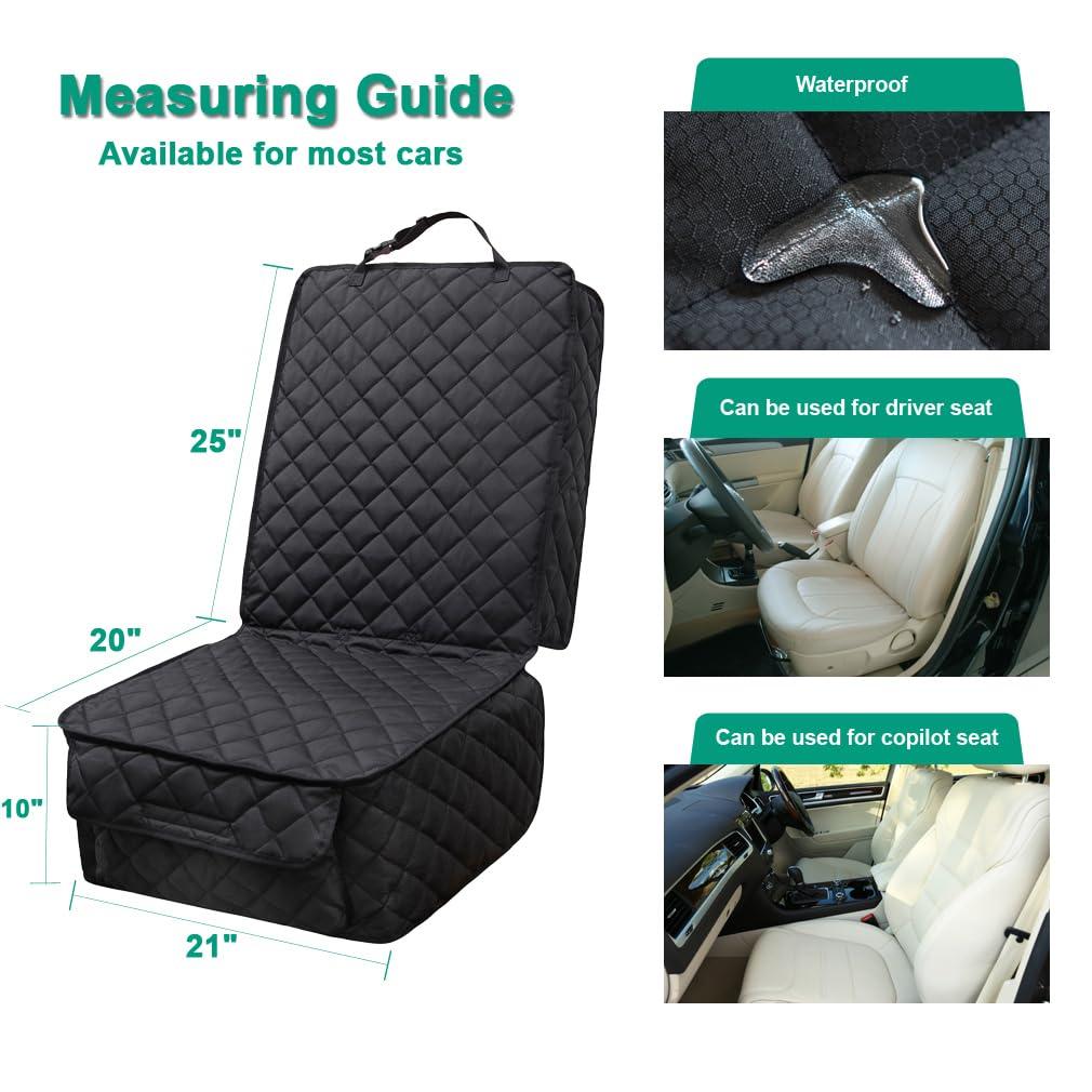 Waterproof Front Seat Cover Dog Car Seat Covers Nonslip and Full Protection with Side Flaps Fits Most Cars, Trucks, SUVs(Black, 1Pack)