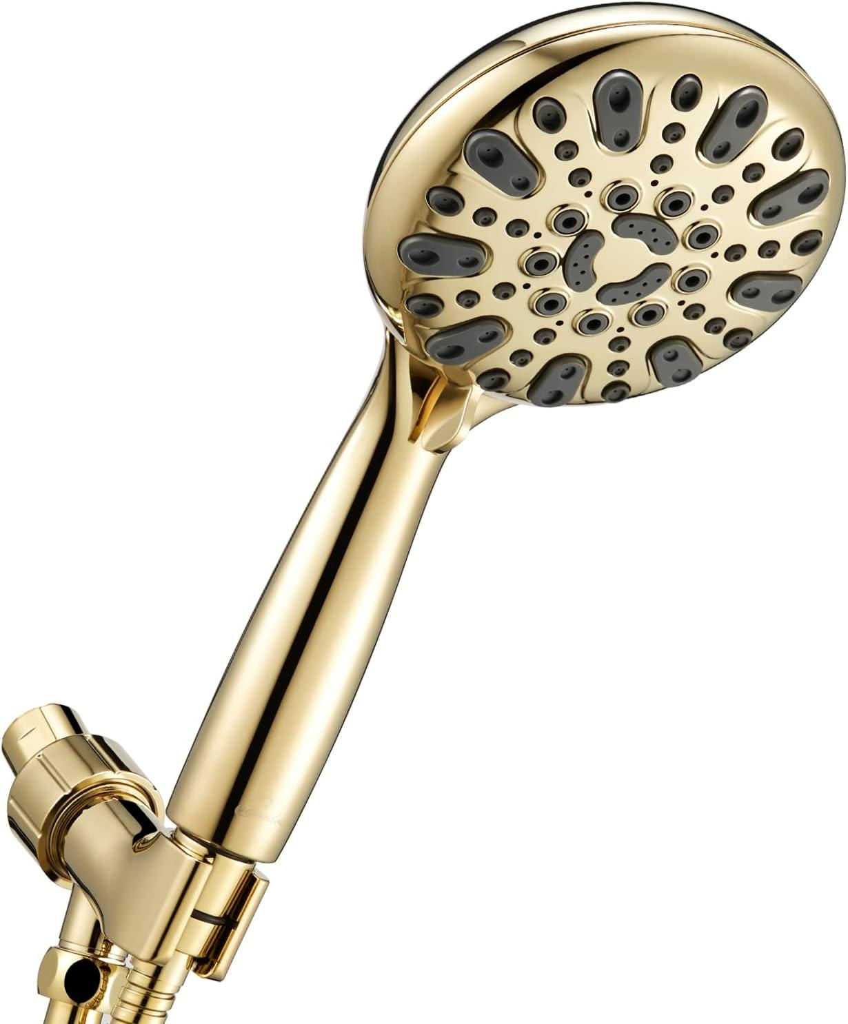 Polished Brass Handheld Shower Head with 6 Spray Settings