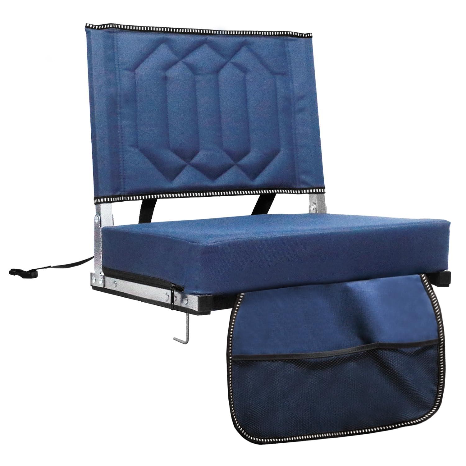 Blue Portable Folding Stadium Seat with Back Support and Cushion