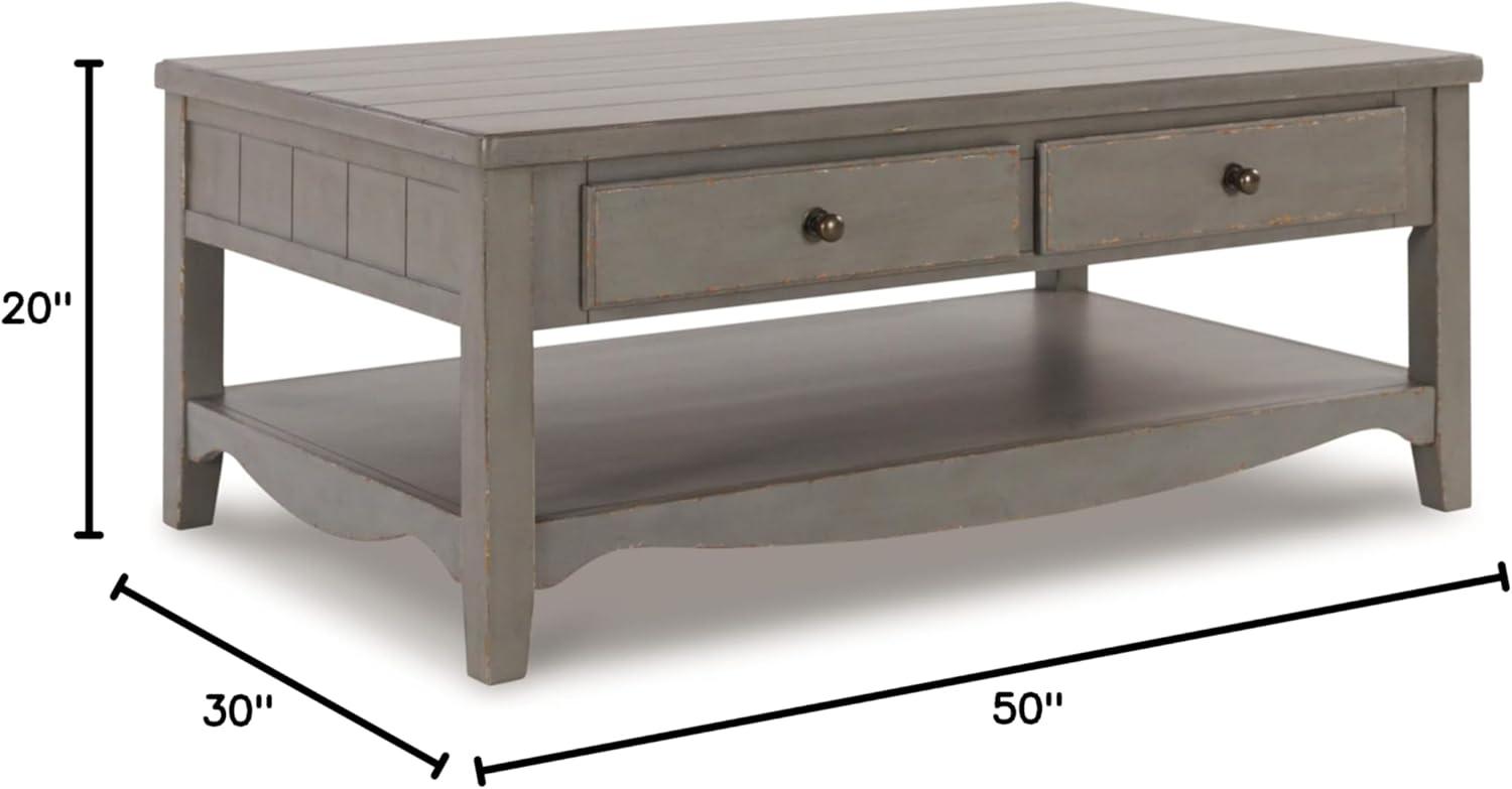 Signature Design by Ashley Charina Classic Cocktail Table with 2 Drawers and Open Lower Shelf, Light Gray