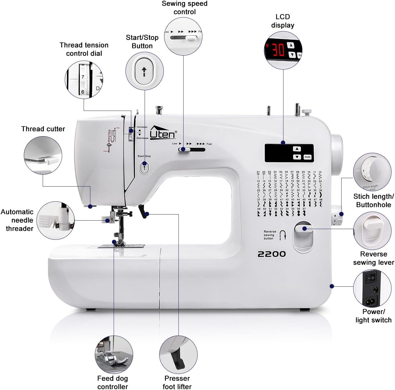 Uten Portable White Computerized Quilting Sewing Machine