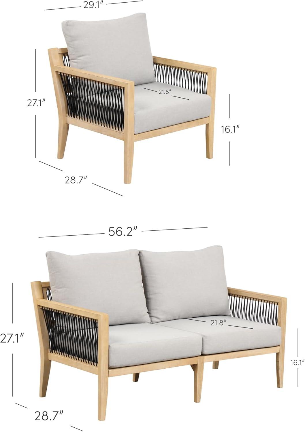 Nathan James 3pc Freya Bohemian Wood Outdoor Patio Conversation Set: Acacia Frame, UV-Resistant