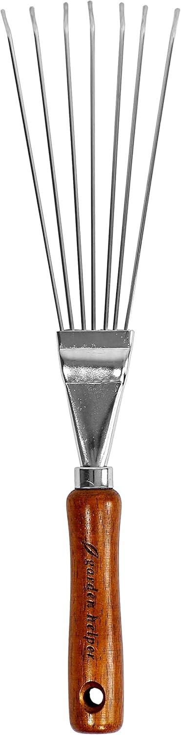 Japanese Hand Rake Garden Tool, Japanese Steel with Wood Handle, Small Rake for Leaves, Handheld Garden Cleaning Tool, Made in Japan, Silver C33