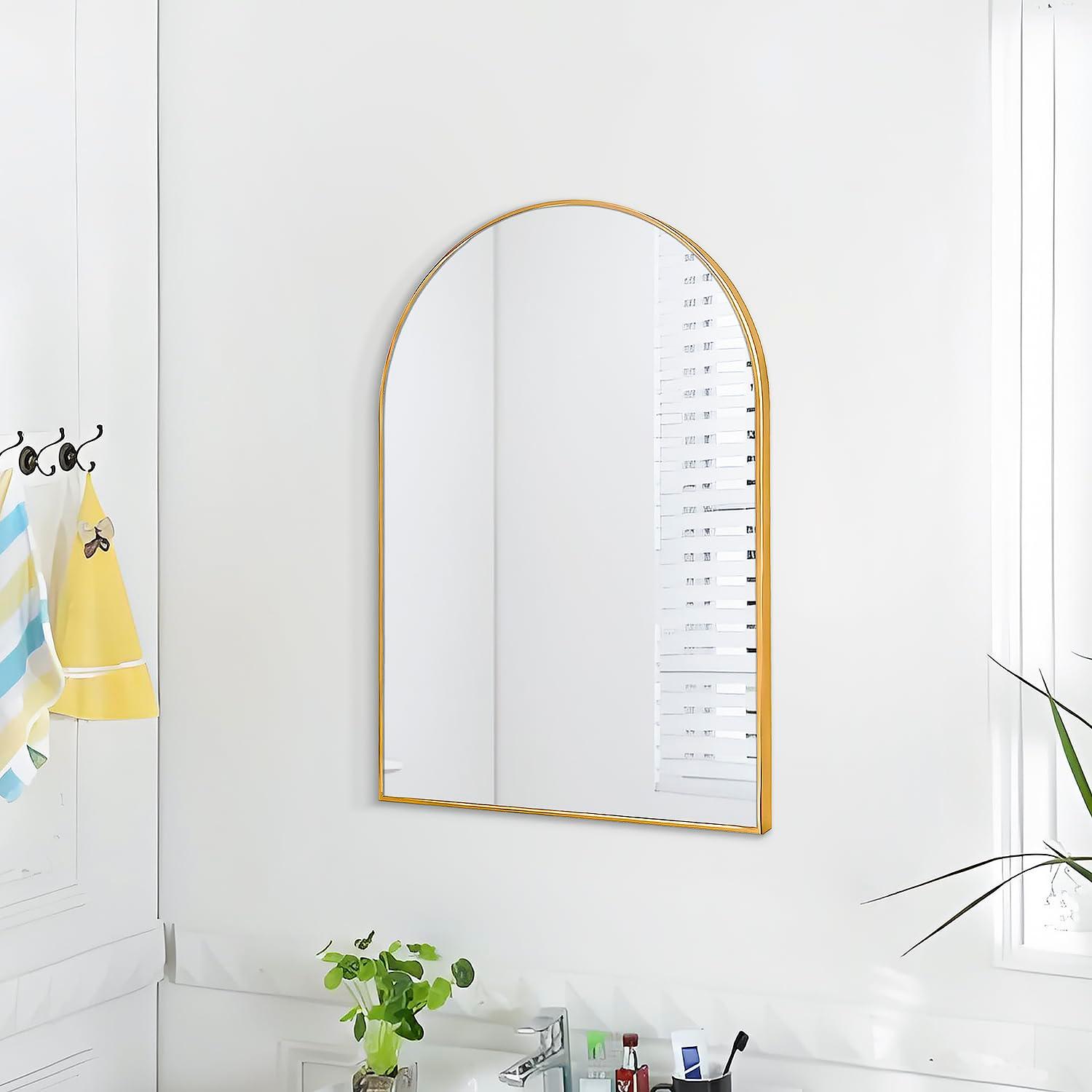 Luxhomez 36" x 24" Arch Wall Mirror for Vanity/ Bathroom, Metal Bathroom Mirror with Waterproof Aluminum Alloy Frame, Gold