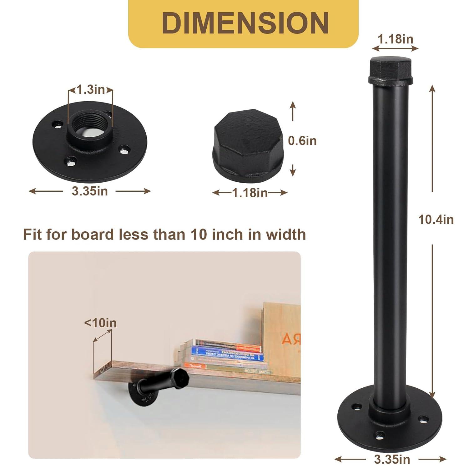 Trent Austin Design® 6 Pcs Industrial Pipe Clothes Bar 10 Inch - Wall Mount Clothing Rack - Face Out Closet Rods