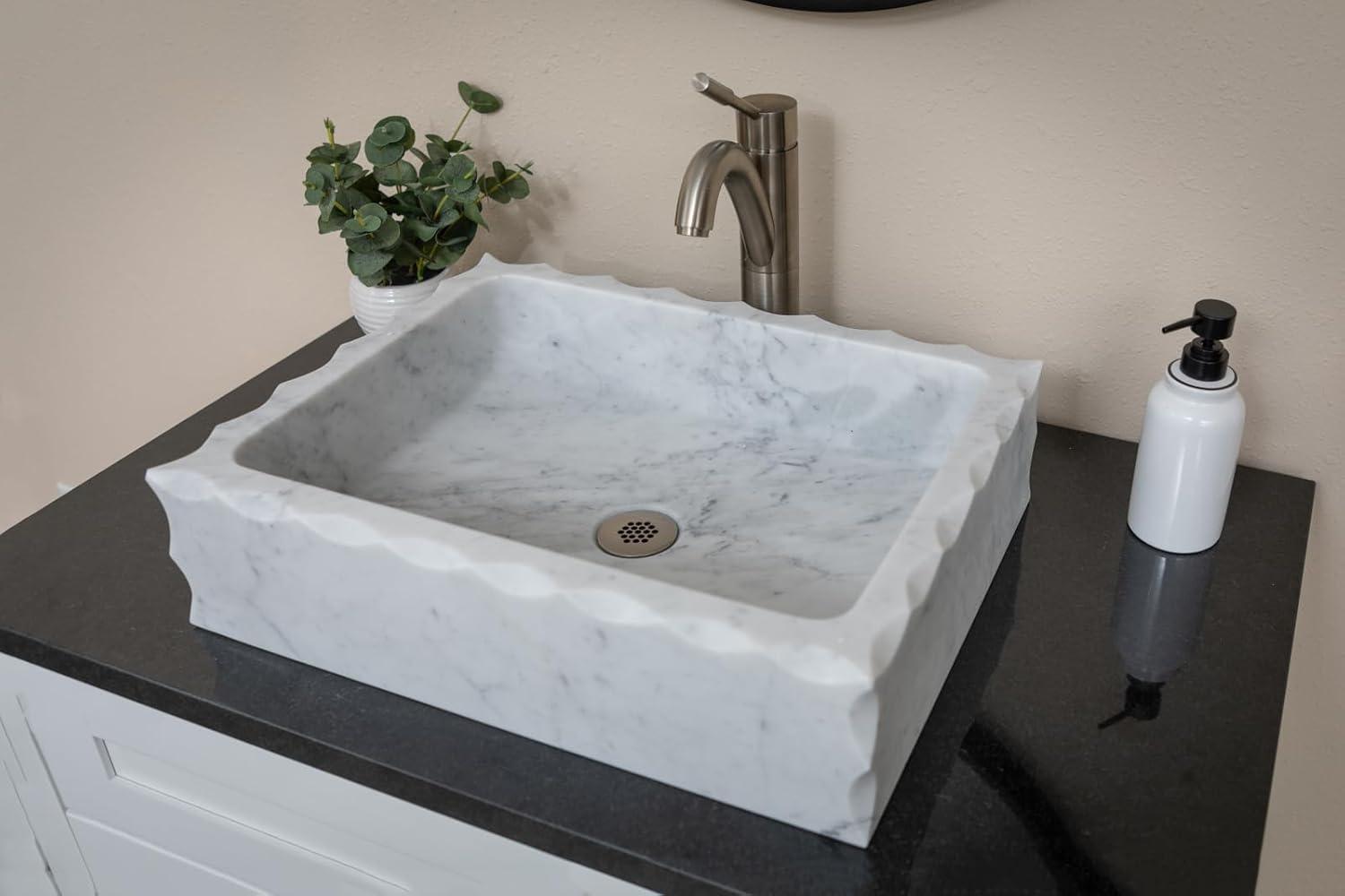 EB-S037CW-H Antique Rectangular Carrara Marble Vessel Sink Honed