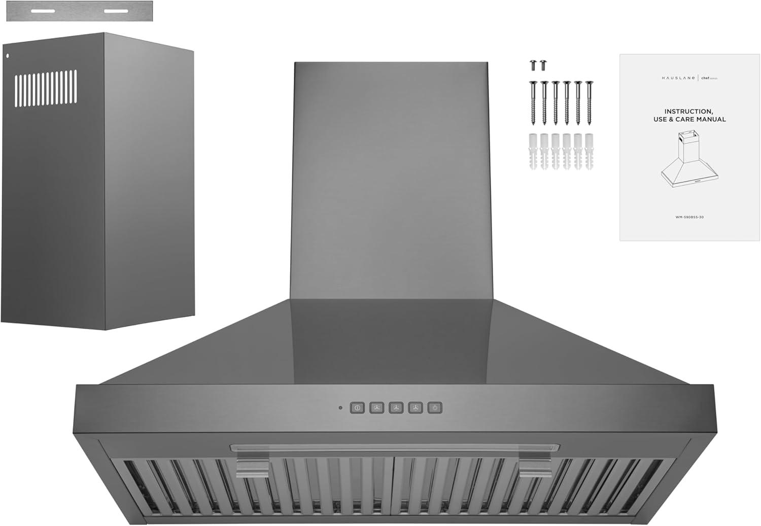 Hauslane 30" Stainless Steel Convertible Wall Range Hood with Baffle Filter