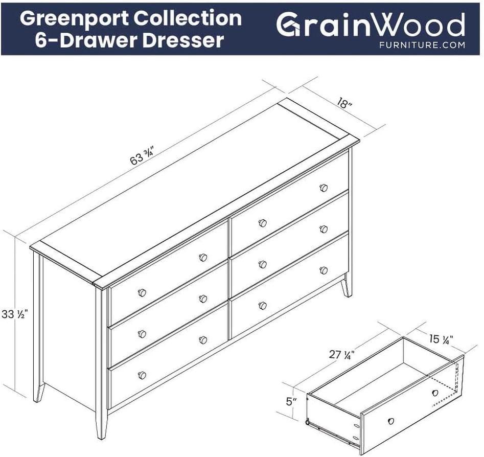 Greenport Solid Wood 63.75'' W 6 - Drawer Dresser