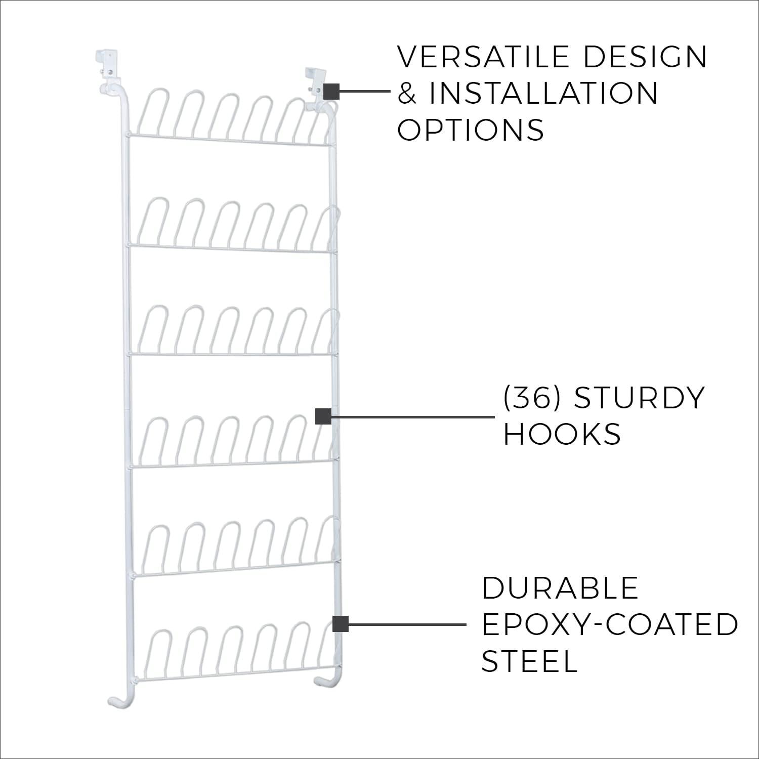 White Metal Over-the-Door 18-Pair Shoe Rack