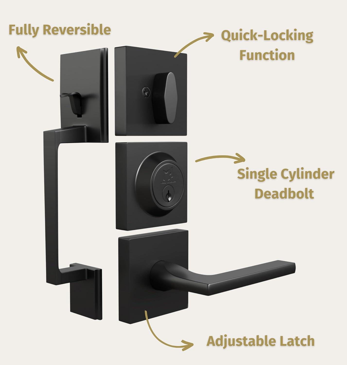 Mega Handles Door Handleset - Single Cylinder Handleset with Lever for Entrance and Front Door