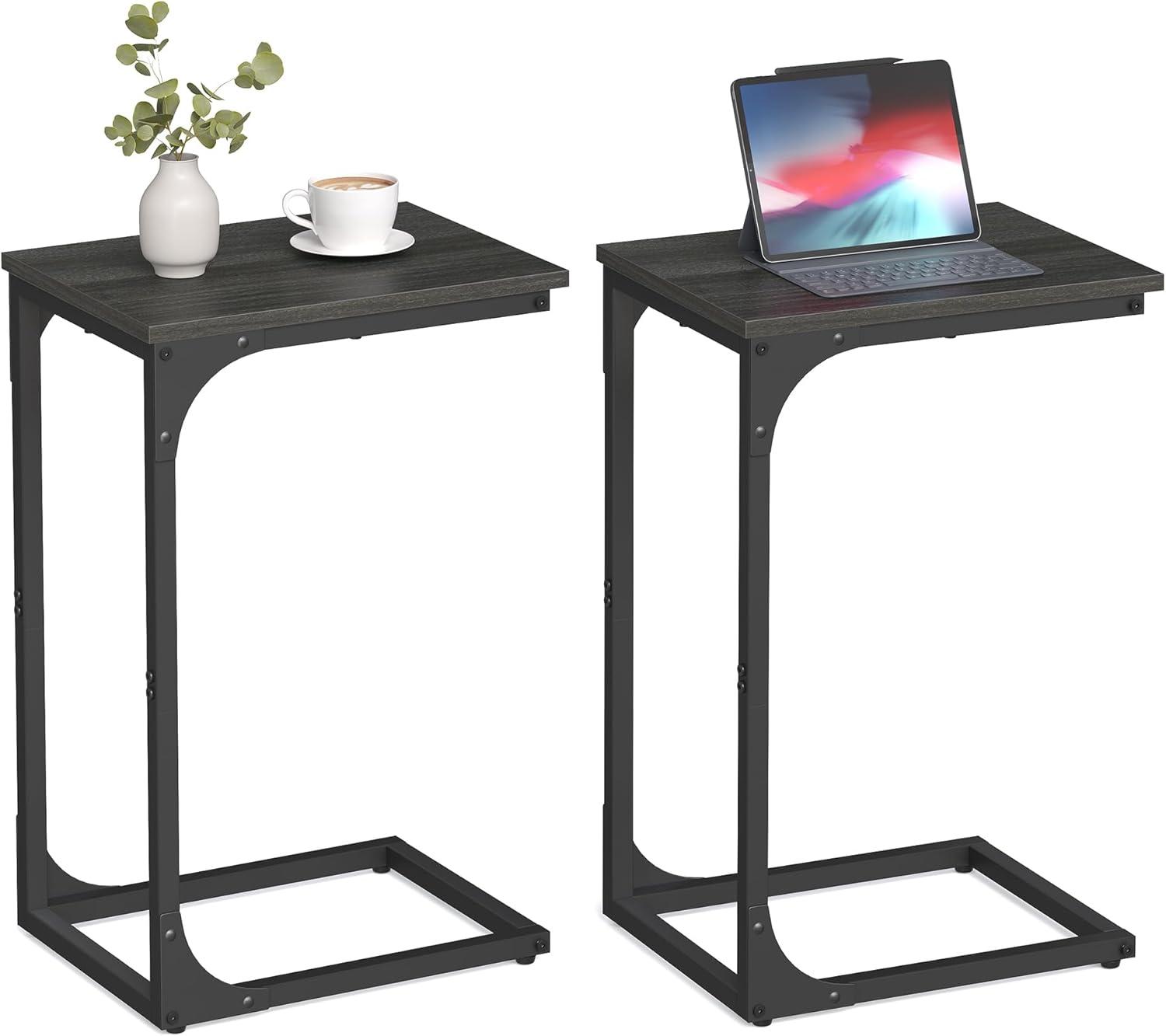 VASAGLE C-Shaped End Table, Small Side Table for Couch, Sofa Table with Metal Frame for Living Room, Bedroom, Bedside, Ebonized Oak and Black