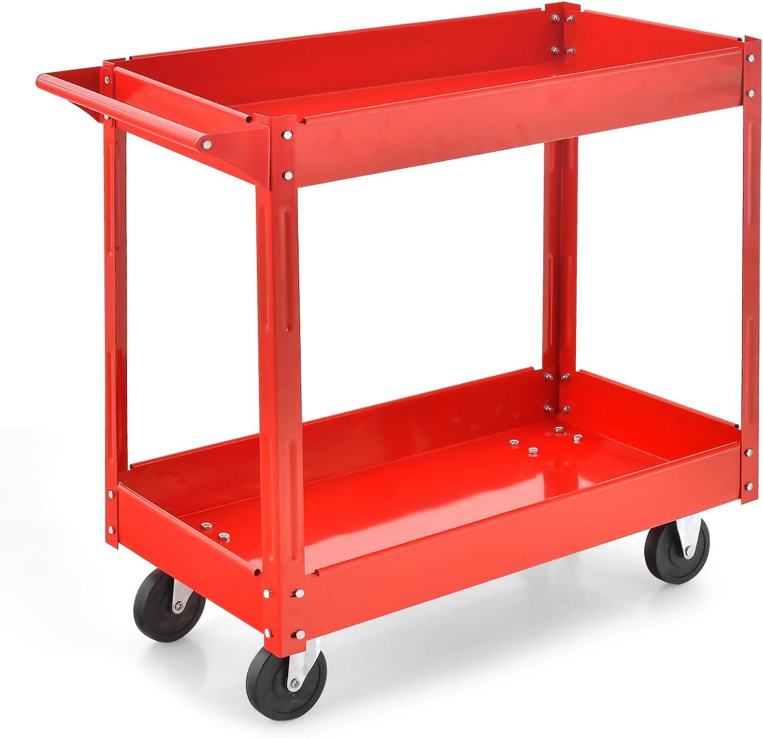 Costway 2-Tier Utility Cart Metal Service Cart Rolling Tool Storage Organizer with Handle