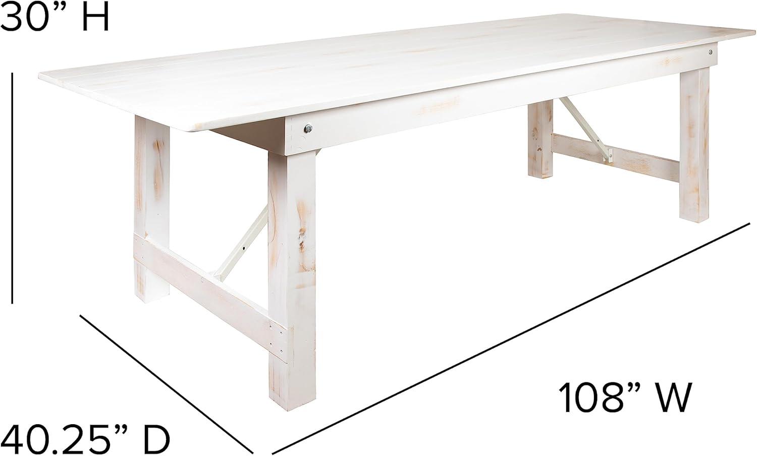 Flash Furniture HERCULES Series 9' x 40" Rectangular Antique Rustic White Solid Pine Folding Farm Table