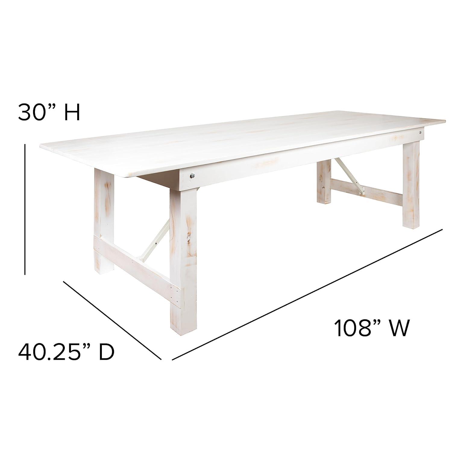 Flash Furniture HERCULES Series 9' x 40" Rectangular Antique Rustic White Solid Pine Folding Farm Table