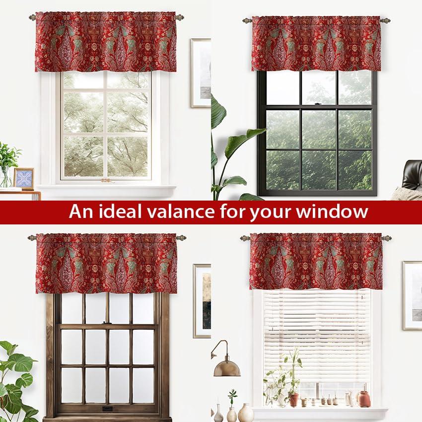 DriftAway Alyssa Jacobean Elegant Floral Leaves Pattern Thermal Insulated Blackout Lined Rod Pocket Window Curtain Valance for Kitchen Café, 52" x 18" Plus 2" Header, Gray, 2 Pack