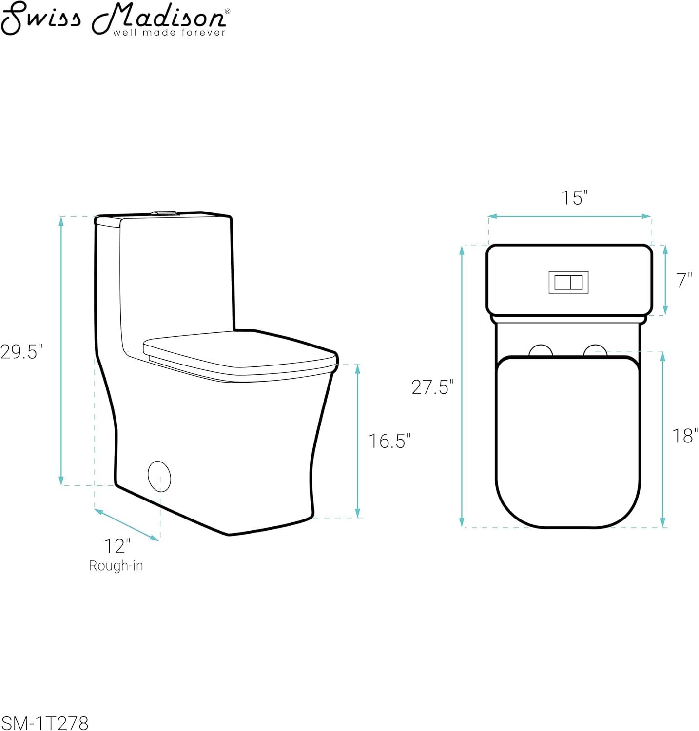 Concorde One Piece Square Toilet Dual Flush 1.1/1.6 gpf with 10" Rough In