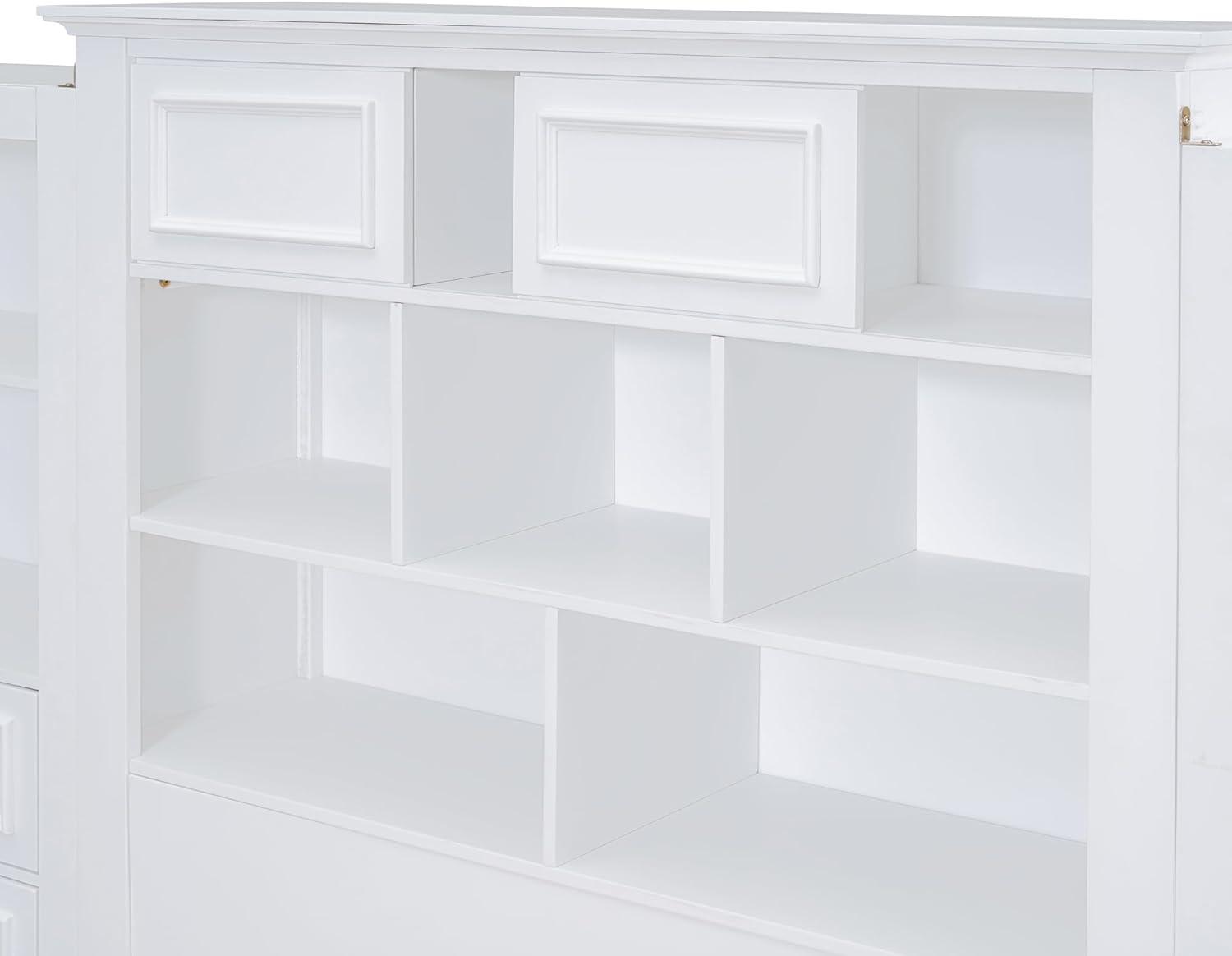 White Twin Wood Platform Bed with Bookcase Headboard and Storage Drawers