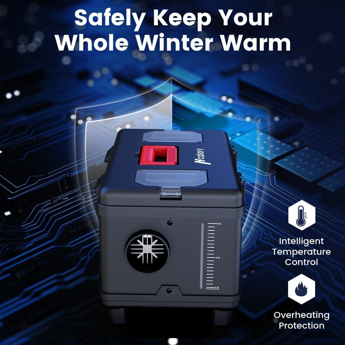 Audew Diesel Air Heater, 12V DC & 110V AC 8KW Horizontal All-In-One Portable Parking Heater with App Control, Altitude Modeand Automatic Start and Stop for RV Garage Camper Black 2025Upgraded, Black