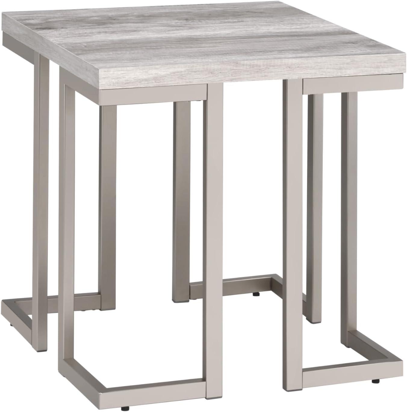 David End Table Gray Driftwood/Metal - Steve Silver Co.: Pewter Iron Base, Square Shape, No Tools Assembly