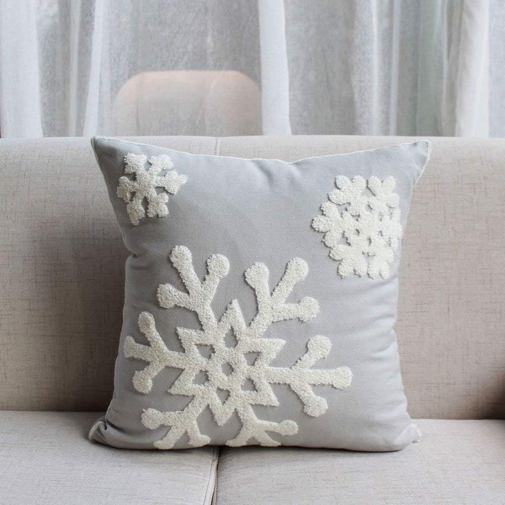 Gray Cotton Embroidered Snowflake Euro Throw Pillow