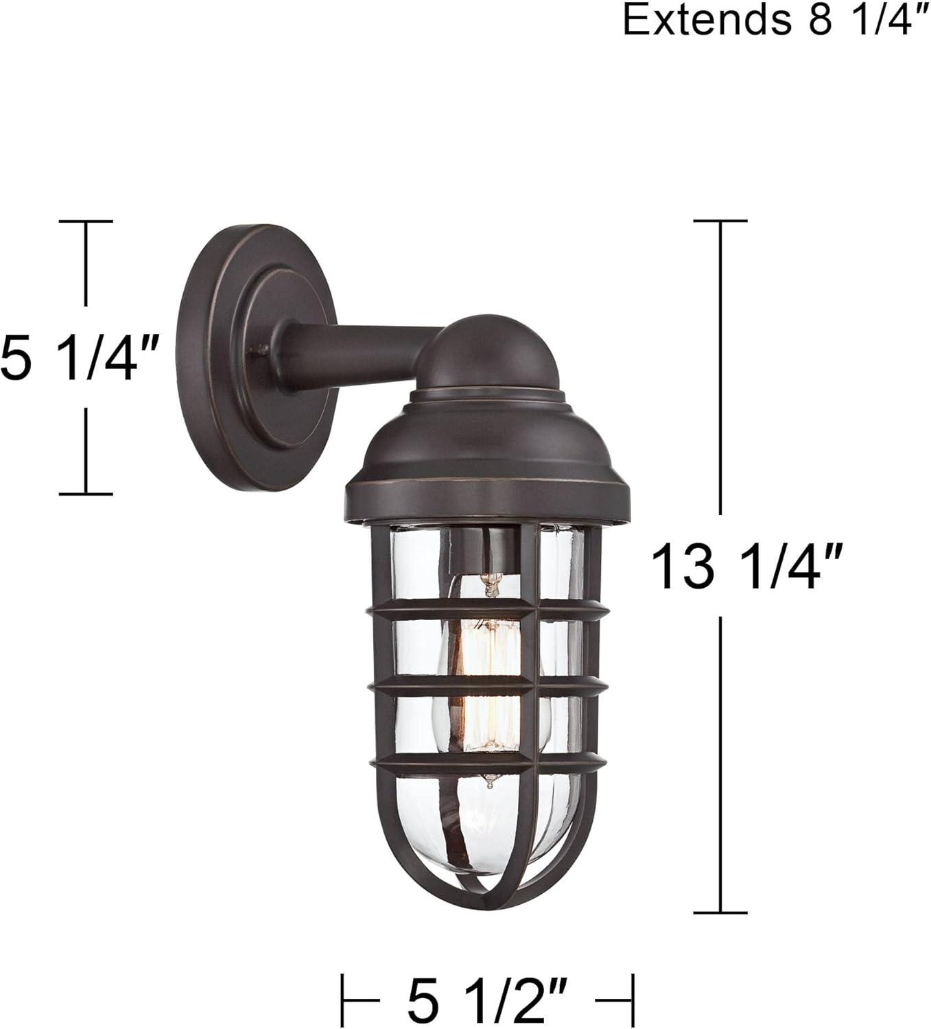 John Timberland Marlowe Industrial Outdoor Wall Light Fixture Galvanized Metal Cage 13 1/4" Clear Glass for Post Exterior Barn Deck House Porch Yard