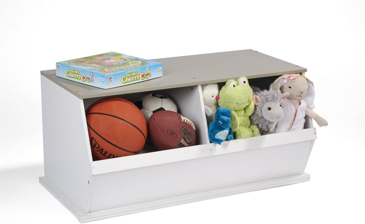 Badger Basket Two Bin Stackable Storage Cubby - White/Gray Woodgrain (White)