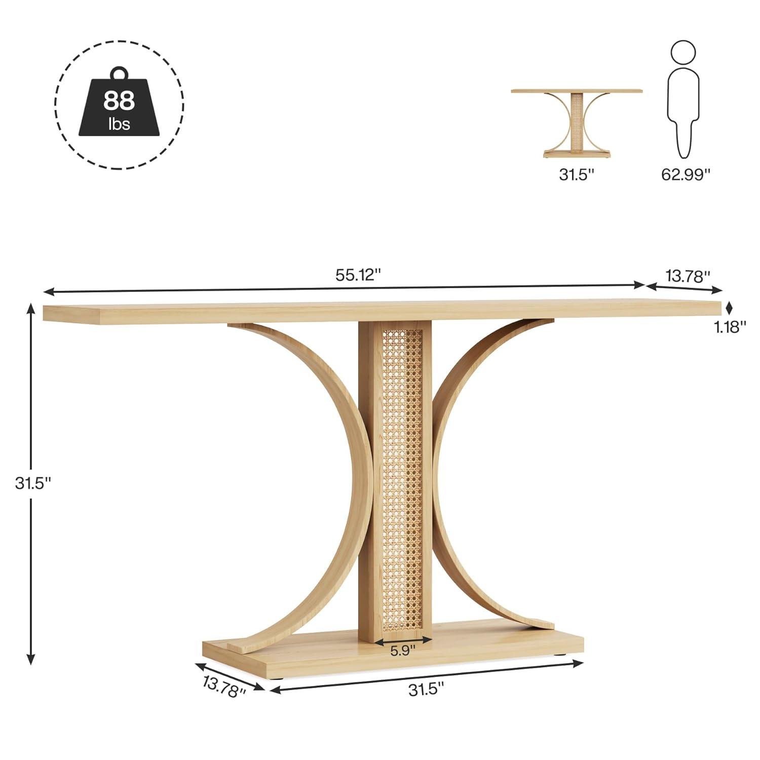 Tribesigns 55 Inches Rattan Console Table, Farmhouse Hallway Table, Light Brown