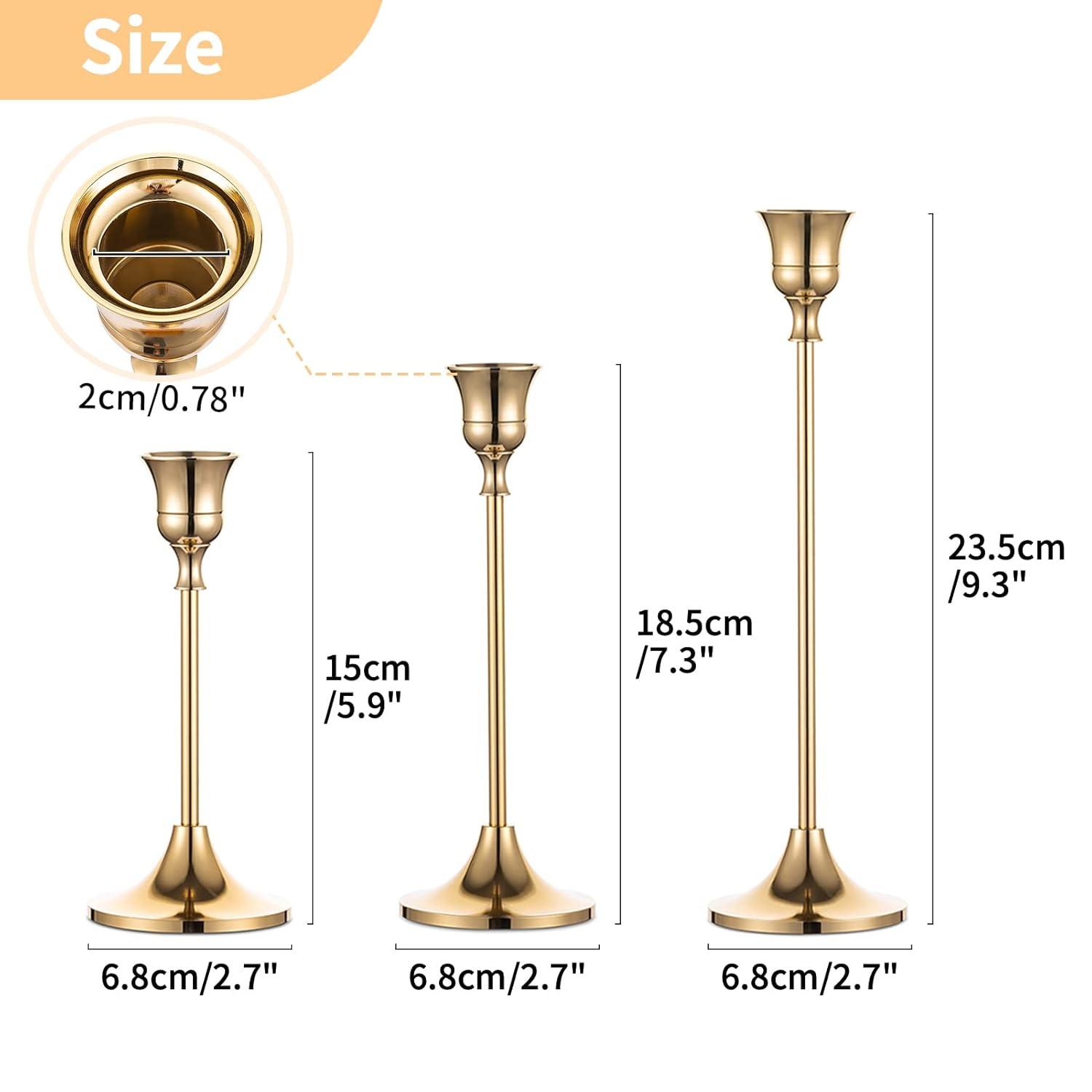Candlestick Holders Taper Candle Holders, Set of 3 Candle Stick Holders Set, Brass Gold Candlestick Holder Set, Vintage Modern Decorative Centerpiece for Table Mantel Wedding Housewarming Gift