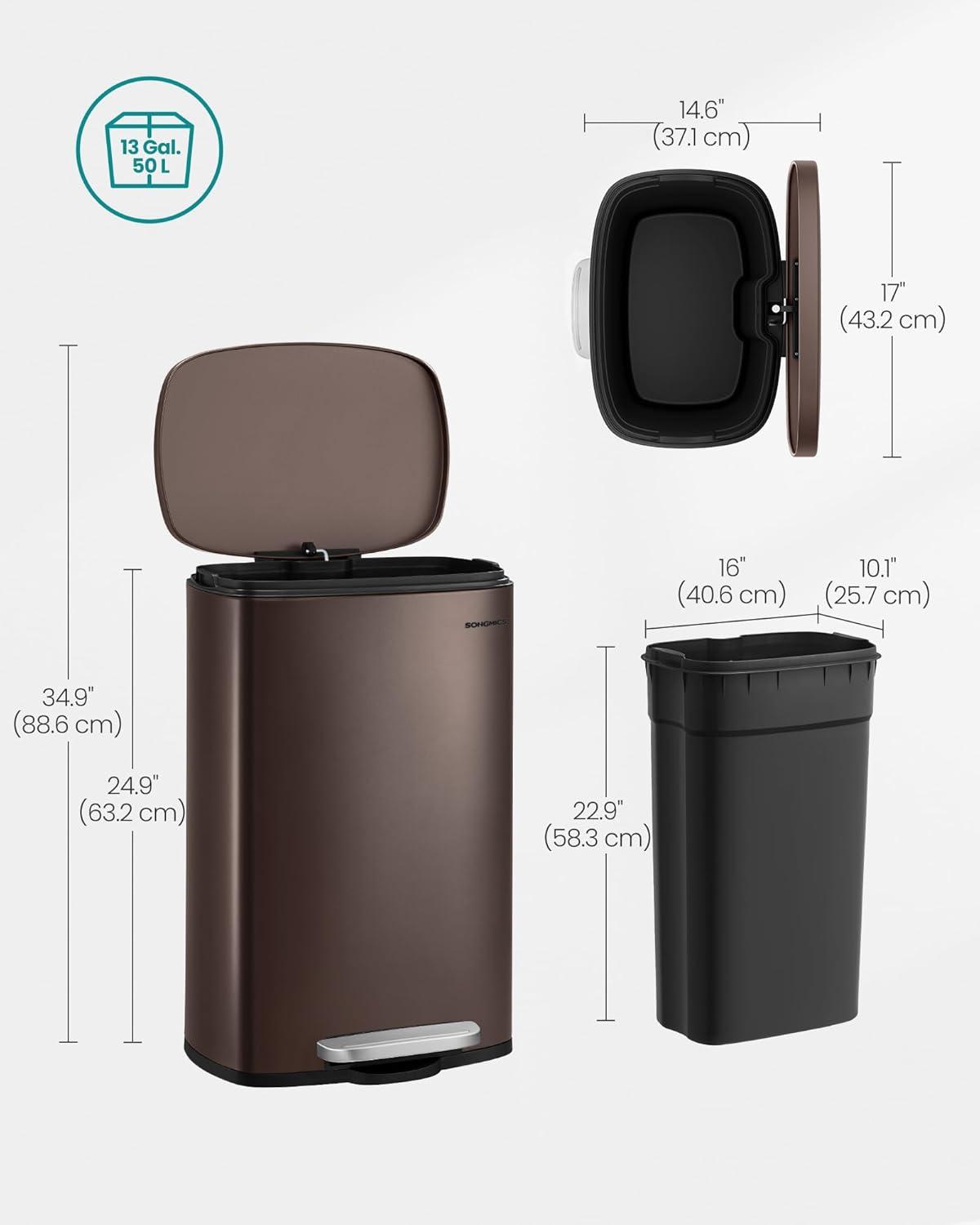 Songmics Stainless Steel Step On Fingerprint-resistant Trash Can with Back Handle
