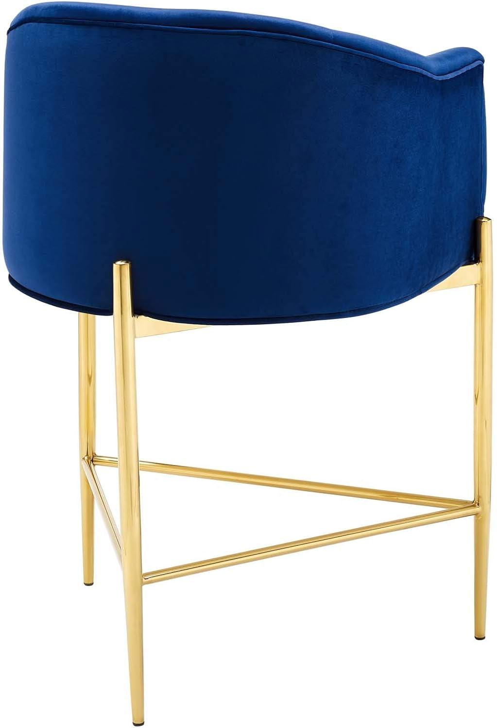 Navy Velvet and Gold Metal 23.5'' Tufted Counter Stool