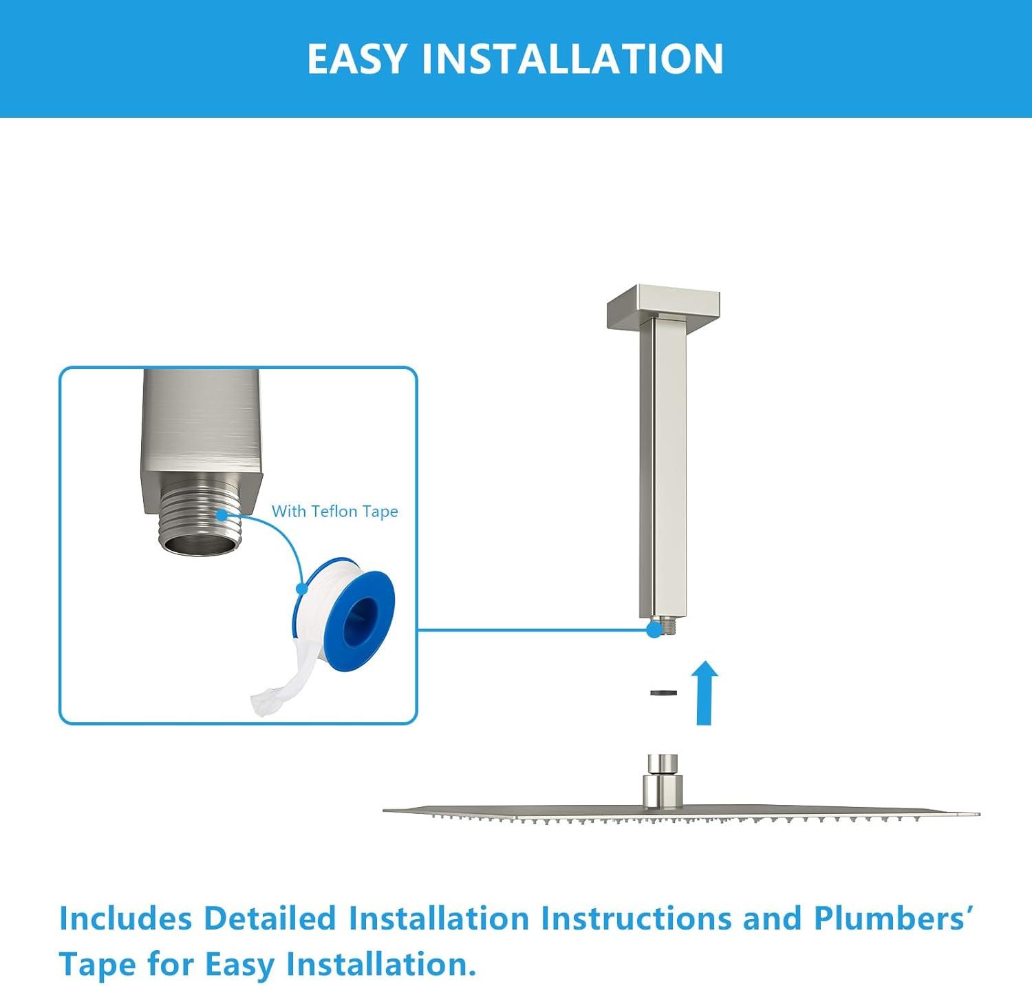 8 in. L Brushed Nickel Ceiling Mounted Rain Shower Extension Shower Arm with Flange