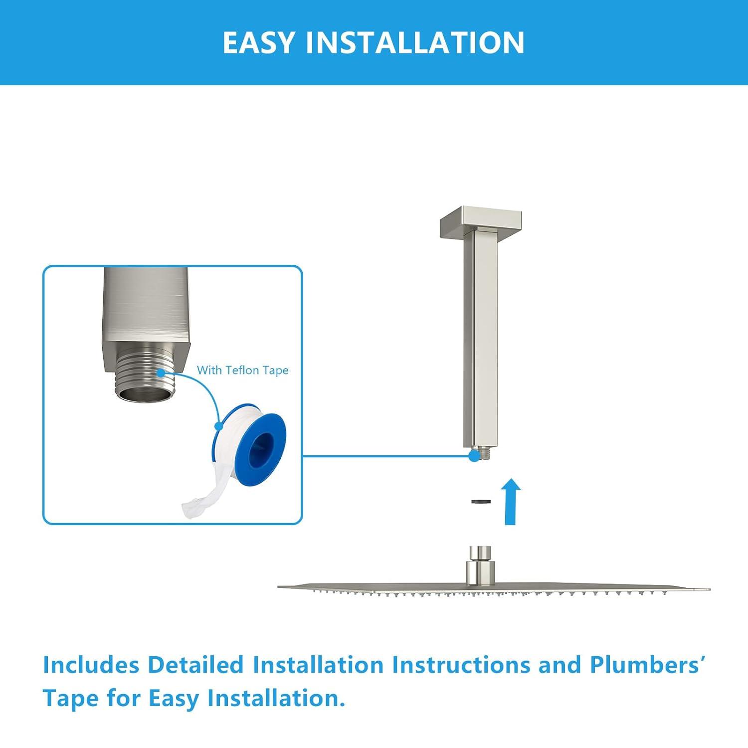 8 in. L Brushed Nickel Ceiling Mounted Rain Shower Extension Shower Arm with Flange