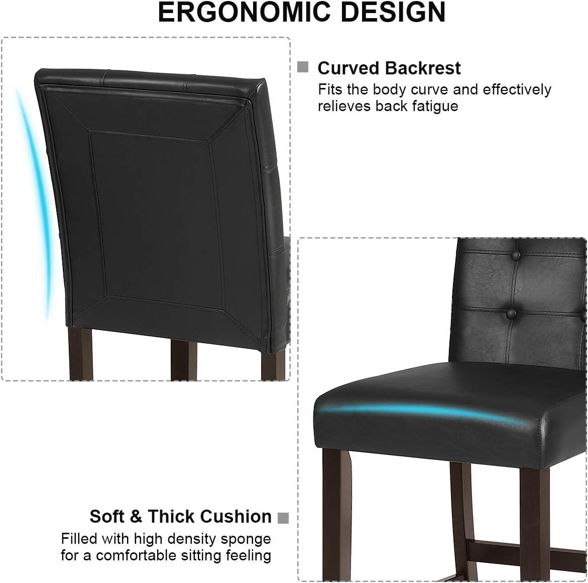 Costway Set of 2 Bar Stools 25inch Counter Height Barstool Pub Chair Rubber Wood Black