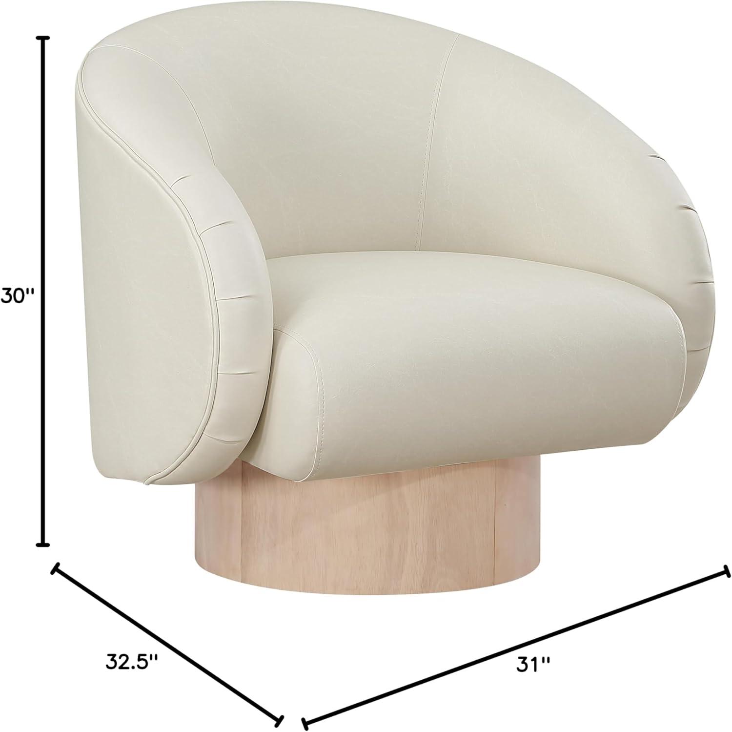 Cream Vegan Leather Swivel Accent Chair with Ash Wood Base