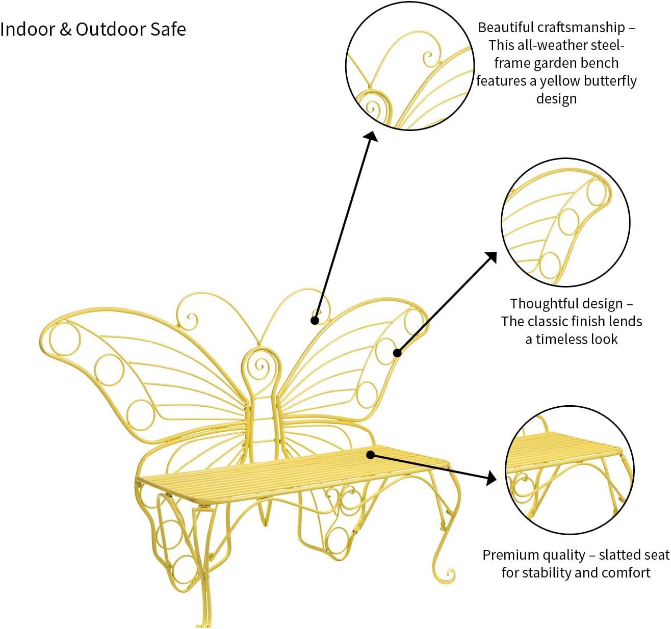 Ethereal Yellow Metal Butterfly-Inspired Garden Bench