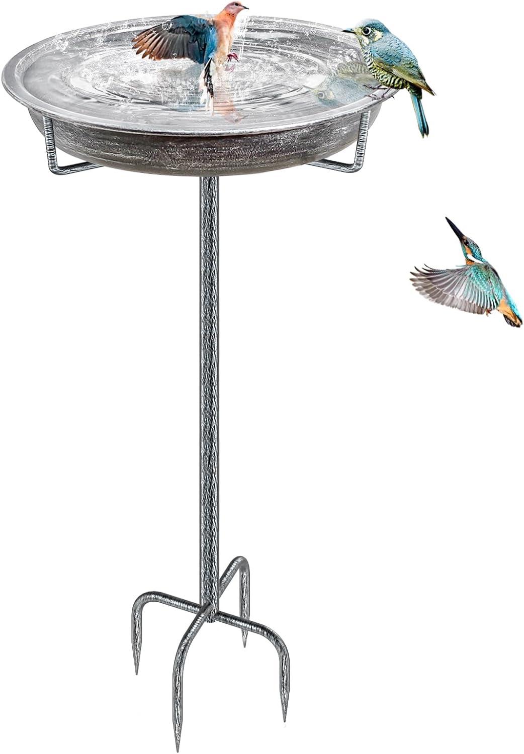 Freestanding Birdbaths Bowl Outdoor, Free Standing Garden Bird Bath Bird Feeder Bowl with Metal Stake, Detachable Decoration Spa Birdfeeder for Garden Patio Yard Lawn, 4 Spiky Feet (Brown)