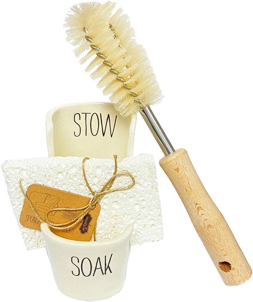 Cream Ceramic Sponge and Brush Caddy Set