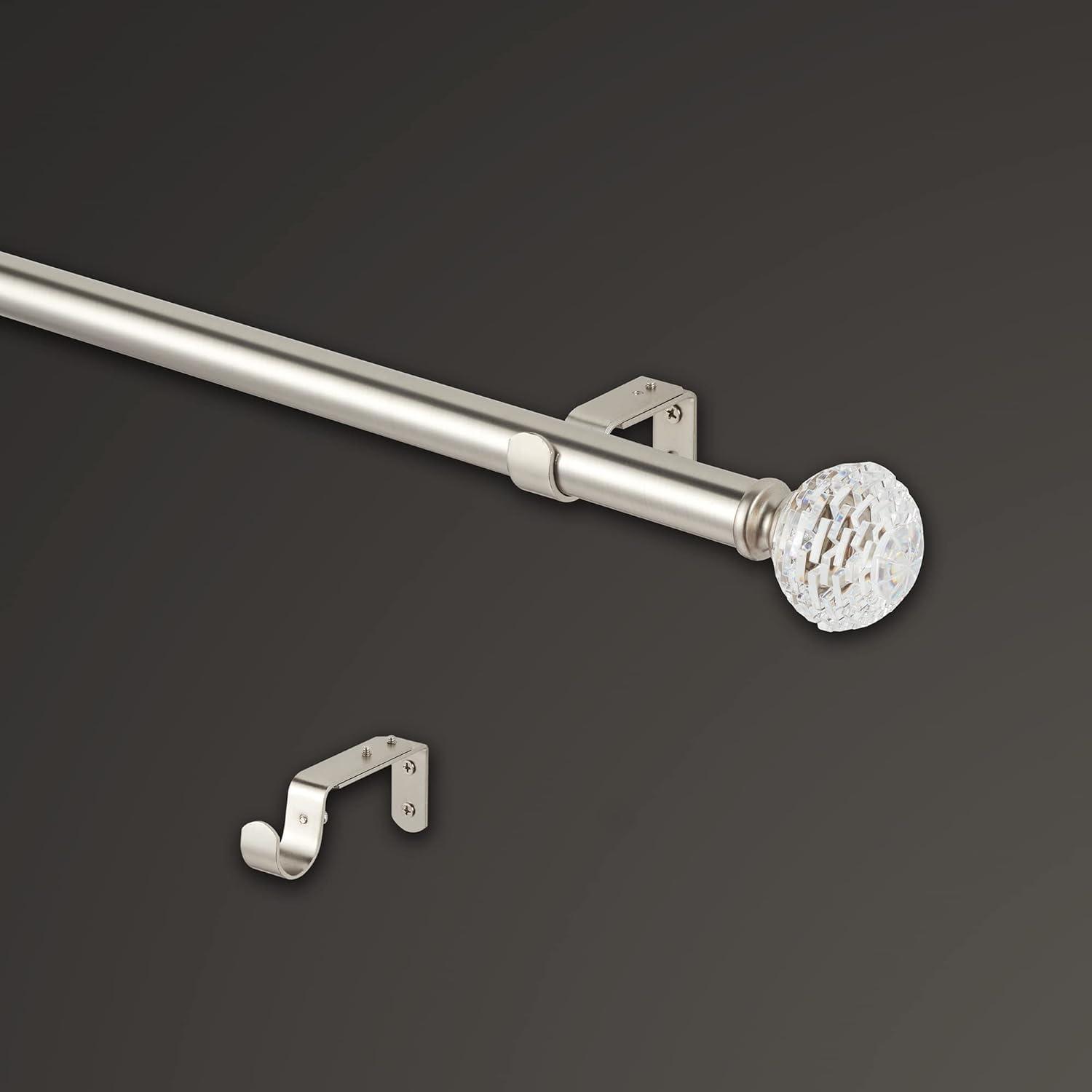 MODE Mode Premium Collection 1 in Diameter Curtain Rod Set with Round Cut Crystal Finials and Steel Wall Mounted Adjustable Rod